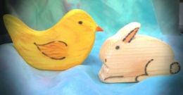 Bunny and Chick. Wooden Waldorf Animals for Spring