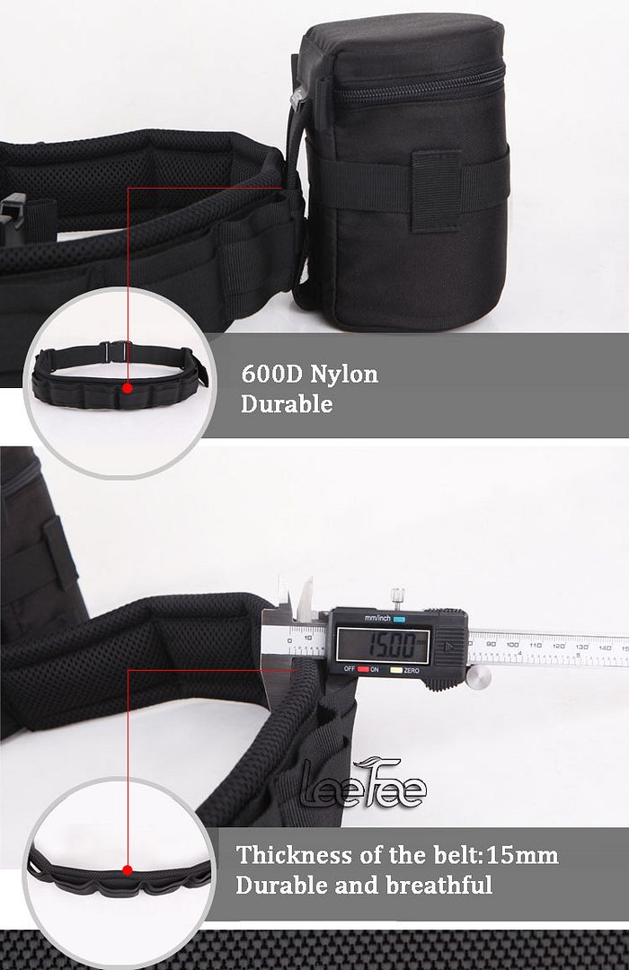 Padded Camera Waist Belt Lens Bag Holder Case Pouch Holder Pack Strap