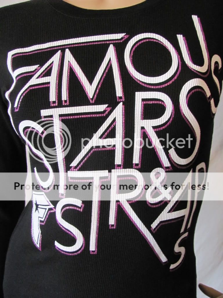 New FAMOUS STARS STRAPS Black Crew Thermal Shirt Top L  