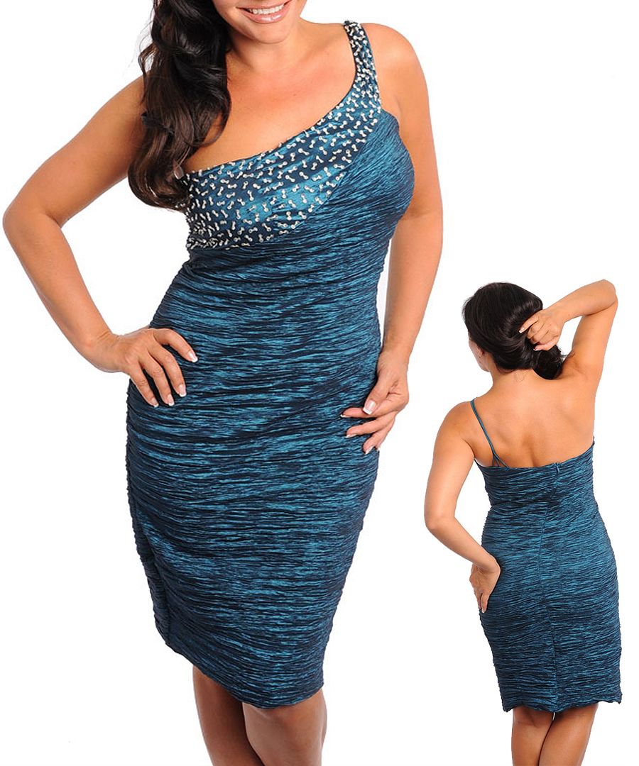 Women Teal cocktail dress one shoulder