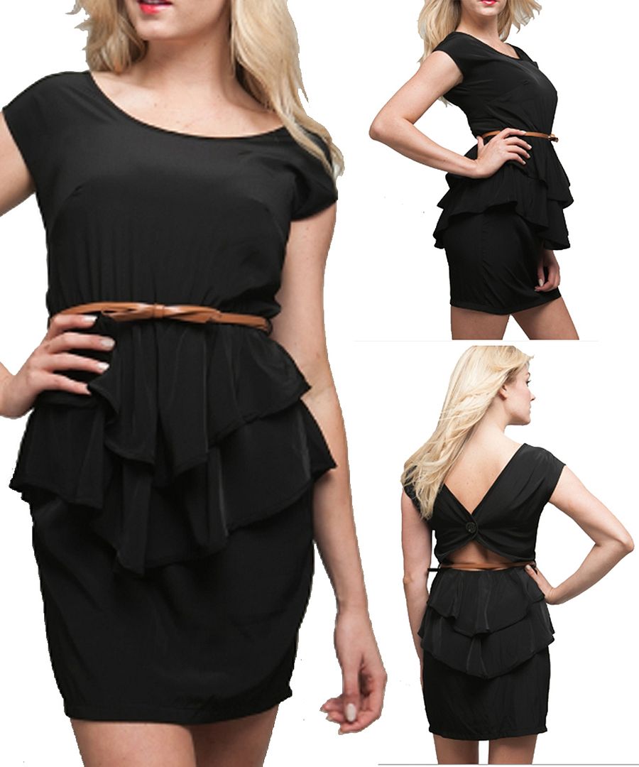 Women sexy black peplum dress