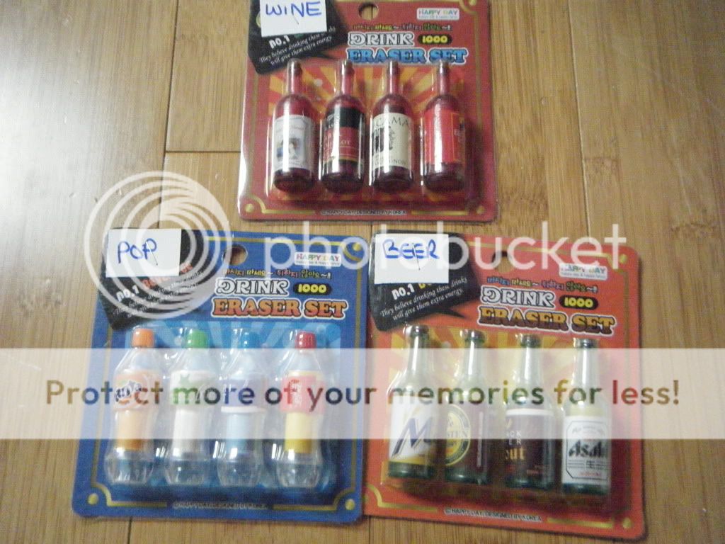 SET 4 BOTTLES OF POP WINE DRINK BEVERAGES NOVELTY COLLECTABLE ERASERS 