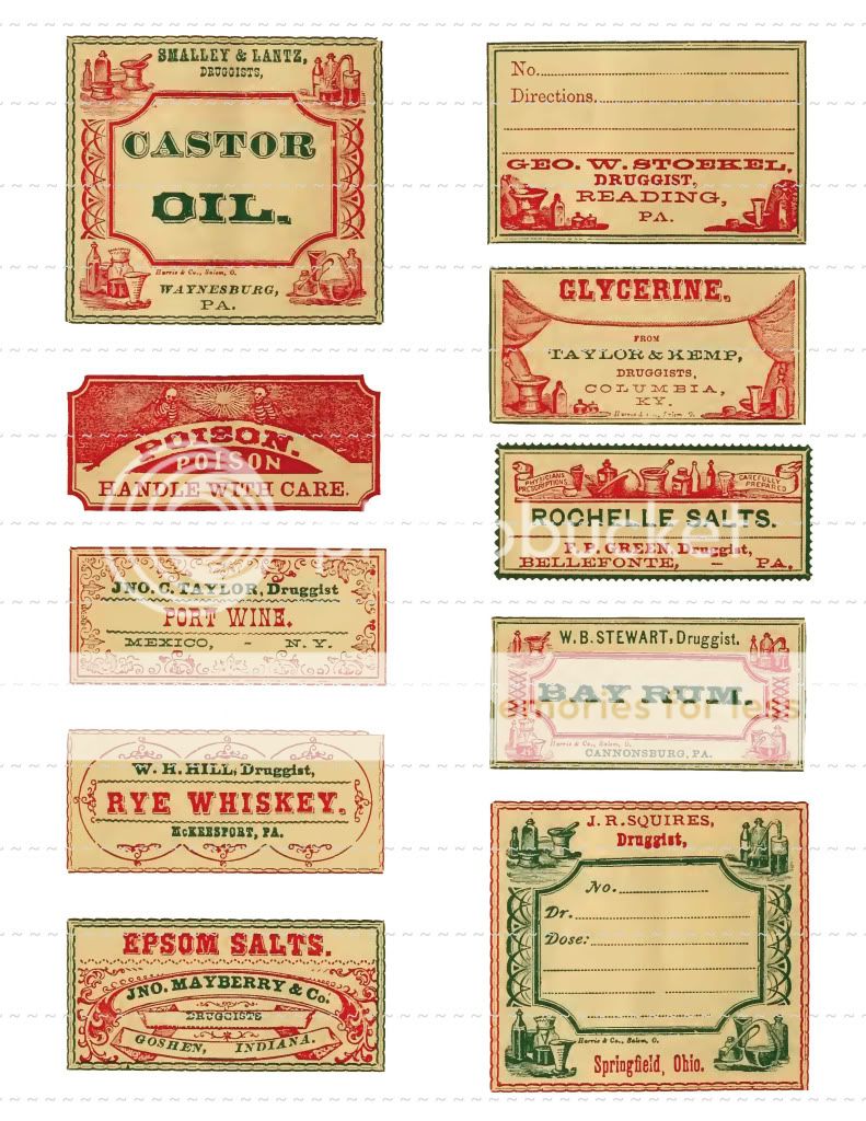 11 Collage Sheets Vintage Pharmacy Apothecary Poison Whiskey Extract 